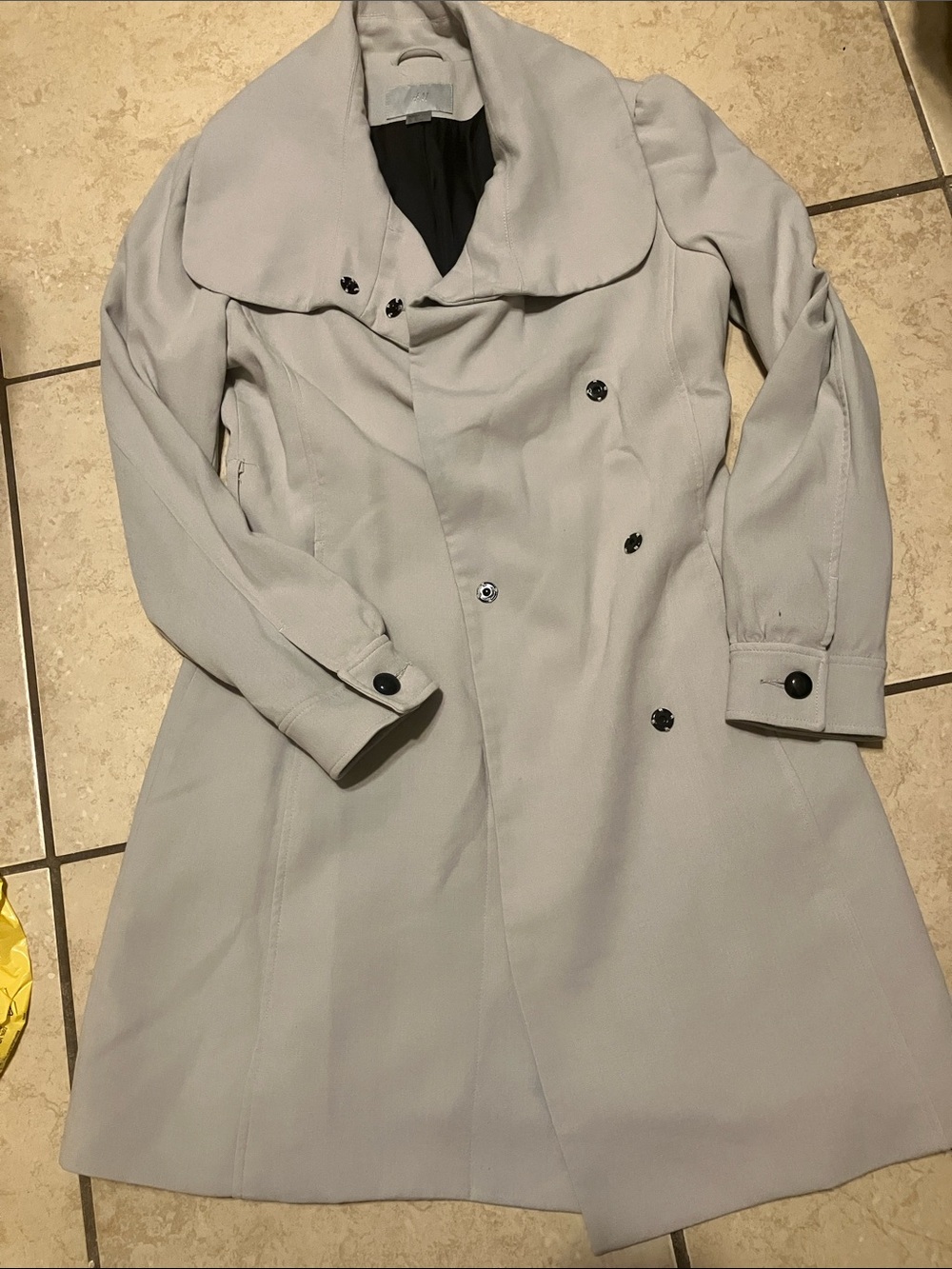 H&M Light Gray Double-Breasted Trench Coat with Wide Collar
